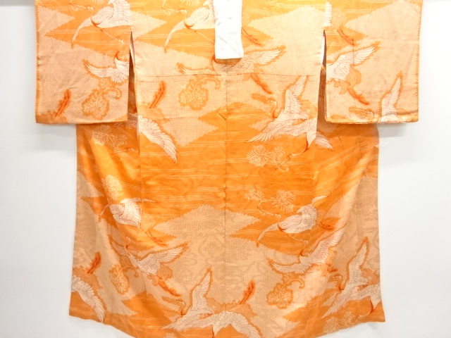 JAPANESE KIMONO / ANTIQUE JUBAN / SILK / MON KINSHA / CRANES